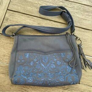 The Sak Maritime Blue Leather Embroidered Crossbody Bag